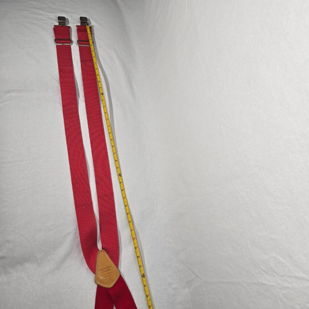 USA Vintage 70's Red CANVAS Straps TOP-GRAIN Leather CLIPS 46" X 2" Suspenders. - Picture 15 of 17